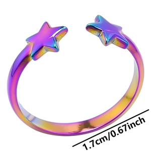 Adjustable colorful star ring in rainbow plating finish with 1.7cm diameter size info