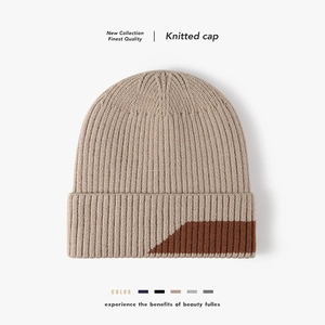 Bonnet D'Hiver Tricoté En Fausse Fourrure De Lapin Doublé Polaire Chaud Bloc De Couleur Extérieur Hommes Femmes