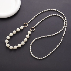 Acrylic pearl crossbody mobile phone strap with woven cluster beads and gold hardware