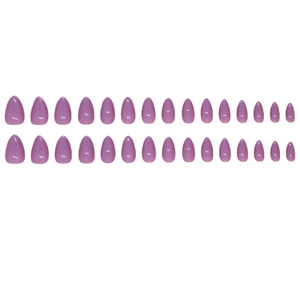 Set of 30 light purple glossy almond shaped press-on nails in various sizes