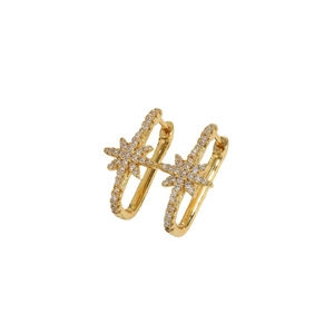 Elegant gold U-shaped hoop earrings featuring star motifs and cubic zirconia pavé setting