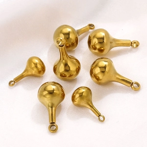 Polished gold stainless steel gourd-shaped jewelry charms for DIY necklaces and earrings