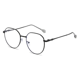 Classic black square anti-blue light metal frame glasses for women in a 45-degree view