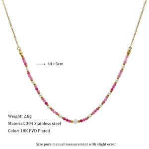 Detailed specs of the 44+5cm beaded necklace with pink and white stones and gold chain