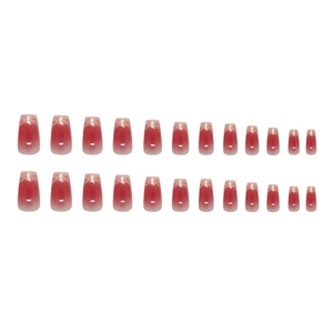French style gradient red and nude press-on nails with white lace patterns 24pcs set