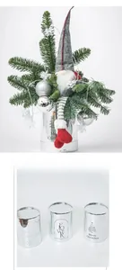 Silver mirror Christmas snowflake cylinder flower box with festive pine and gnome decor