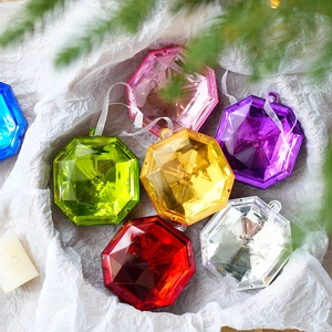 Multicolor gemstone-shaped ornaments with ribbons for Christmas tree decoration