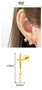 Detail of titanium gold dagger earring pendant with clear size dimensions and scale