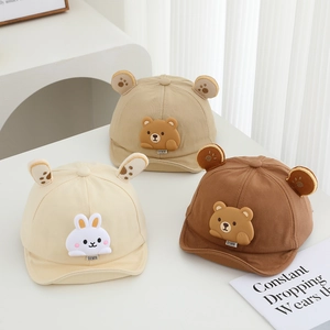 Cute Cartoon Animal Baby Baseball Cap Cotton Blend Soft Brim Sun Protection Hat For Toddler Boys Girls With 3D Ears Rabbit Bear Panda Patch