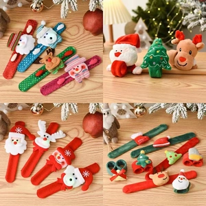 Christmas Slap Bracelets LED Light Up Cartoon Santa Claus Reindeer Snowman Velvet Sequins Party Favors For Kids Gifts