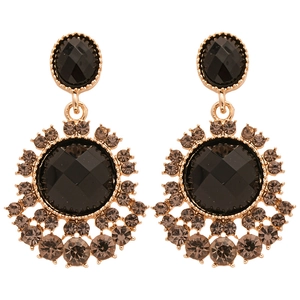 Boucles d'oreilles vintage en forme de tournesol doré avec pierres noires et strass gris