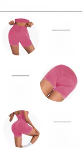 Detail van naadloze high-waist yogashort in felroze met een corrigerend liftend ontwerp