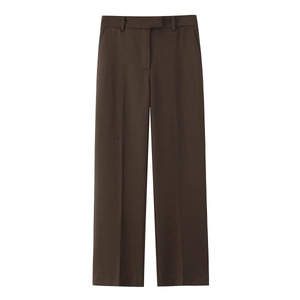 Women's dark brown wide-leg dress pants set in premium tailored fabric with belt