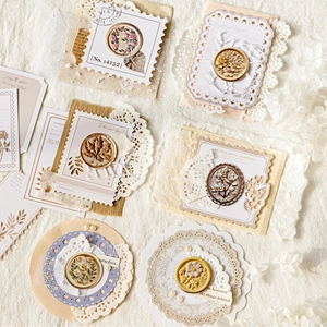 Vintage 3D embossed wax seal stickers with floral plant designs for scrapbooking