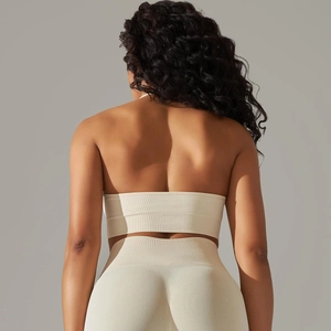 Detailed back view of ribbed seamless yoga set showing scrunch butt lift leggings