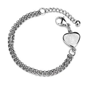 Bracelet Double Couche En Acier Inoxydable Pendentif Coeur Notre Dame De Guadalupe Médaille Religieuse Minimaliste Réglable Femmes