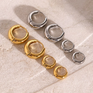 Polished 18k gold and silver stainless steel hoop earrings in three sizes