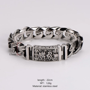 Retro punk cuban link bracelet for men in stainless steel with engraved buddha totem