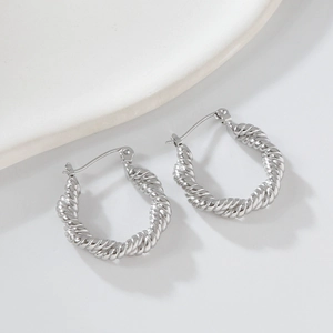 Polished silver twisted knot hoop earrings for women made of durable stainless steel