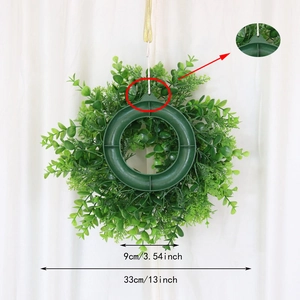 Artificial eucalyptus wreath for wall decoration with size guide and hanging detail