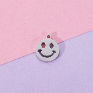 Polished silver 9mm stainless steel hollow smile face charm pendant with hanging loop
