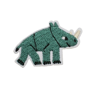 Deep green rhino animal embroidery patch with detailed stitching for kids clothing decoration
