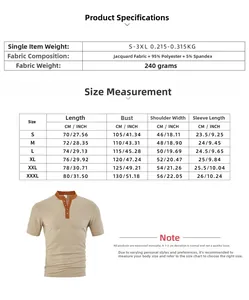 Tableau des tailles et détails du tissu pour le t-shirt ajusté à boutons pour hommes