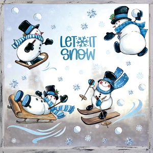 Christmas Snowman Wall Stickers PVC Waterproof Self Adhesive Winter Holiday Home Decor Snowflakes Let It Snow