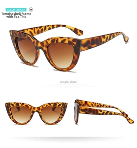 Three-angle view of vintage cat-eye sunglasses featuring tortoiseshell frames and brown lenses