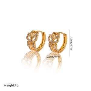 Detailed view of gold butterfly hoop earrings with dimensions 1.7cm by 0.9cm and 4g weight