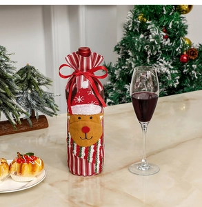 Detailed Christmas wine bottle cover featuring a 3D reindeer applique for festive table decor
