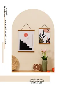 Detail of beech wood magnetic poster hanger showing natural grain and hanging system