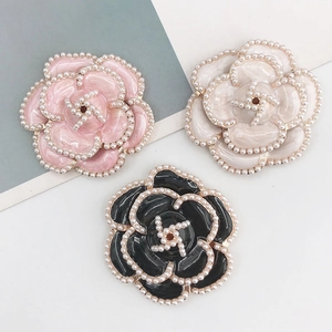Floral camellia brooch with pearls in pink, white, and black for DIY accessories