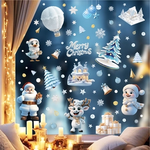 Autocollants De Fenêtre De Noël PVC Statique Imperméable Double Face Décoration De Porte En Verre Père Noël Bonhomme De Neige