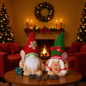 Christmas Gingerbread Man Gnome Plush Toy Knitted Faceless Swedish Tomte Doll Holiday Desktop Decoration Ornament Home