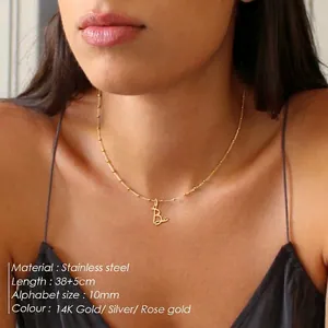 Collier avec pendentif lettre B en acier inoxydable plaqué or 14 carats pour femme