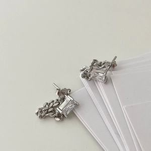 Minimalist S925 sterling silver chain stud earrings with square zircon for women