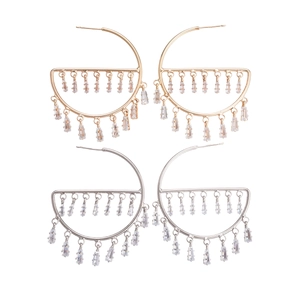 Elegant geometric drop earrings with zircon tassels in gold and silver finish