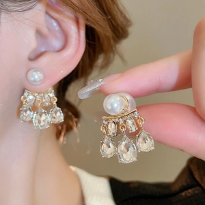 Artificial Pearl Drop Earrings With 925 Sterling Silver Earring Post Alloy Rhinestone Water Drop French Style Jewelry For Women