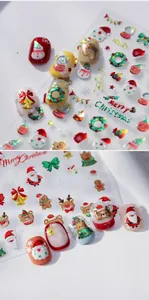 Detailed relief Christmas nail stickers with 3D Santa, gingerbread man and reindeer
