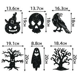 Halloween glitter black decor set including pumpkin, skull, raven, ghost, and dead trees