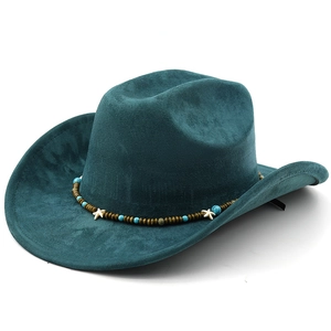 Dunkelgrüner Wildleder Western-Cowboyhut mit böhmischem Perlenband und Seesternen