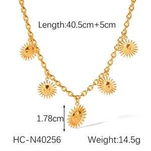 Detailed size specifications for the gold sunflower necklace with O-chain dimensions