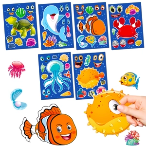 Adesivi Crea Un Volto Animali Marini DIY Adesivo Puzzle Vita Marina Tartaruga Delfino Pesce Granchio Medusa Giocattolo Educativo Regalo Per Bambini