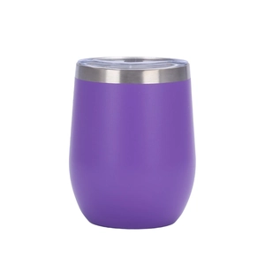 Vue détaillée d'une tasse à œuf violette 12oz avec couvercle en plastique transparent