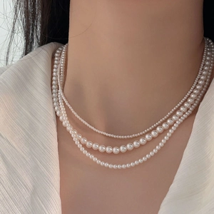Artificial Pearl Necklace 925 Sterling Silver Round Bead Chain Elegant Minimalist Korean Style For Women Fashion Jewelry Accessory