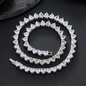 Heart Zircon Tennis Chain Necklace Iced Out Hip Hop Luxury Alloy Jewelry For Women Men