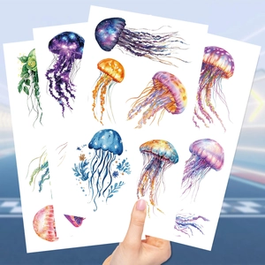 Waterproof watercolor jellyfish temporary tattoos for kids party and DIY festival body art