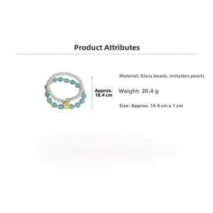 Size details of a 2-piece retro glass flower and faux pearl beaded bracelet set