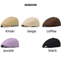 Multiple color options for newsboy hats including khaki, beige, coffee, purple, and black